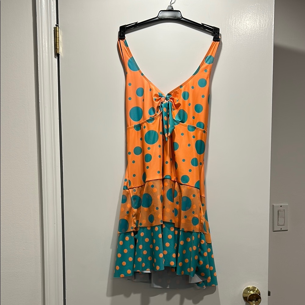 Polka Dot One-Piece Swim dress - Orange and Blue